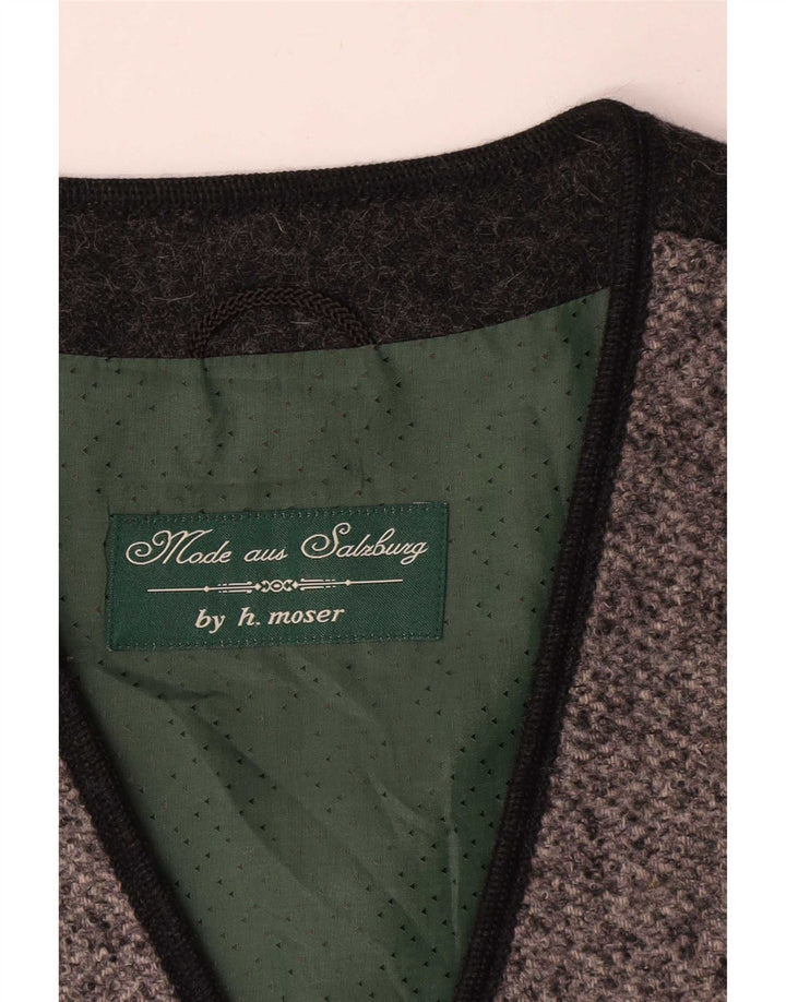 Vintage Damen Grafische Weste IT 42 Mittelgraue Colourblock-Wolle