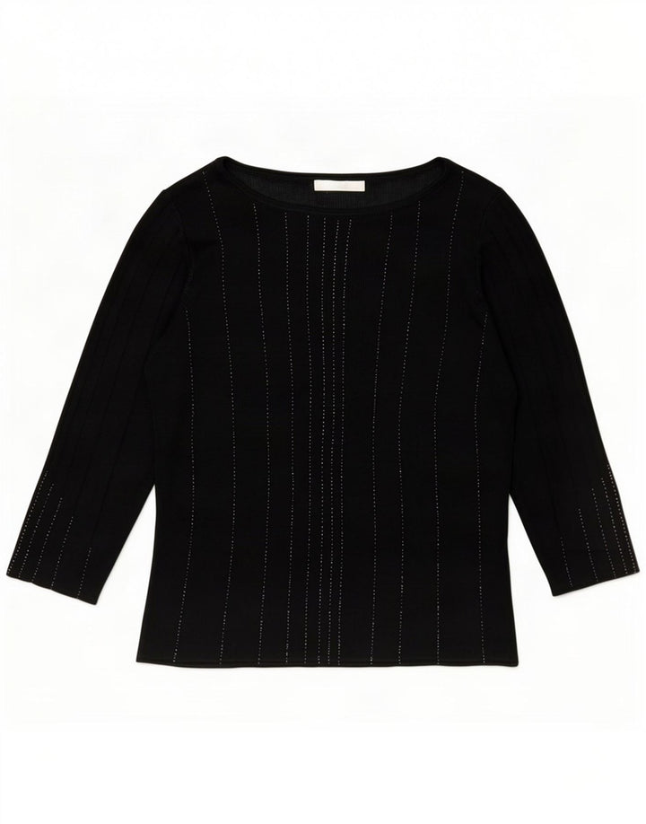 Marks & Spencer Damen-Blusenoberteil mit 3/4-Ärmeln, UK-Größe 44, mittelschwarz gestreift