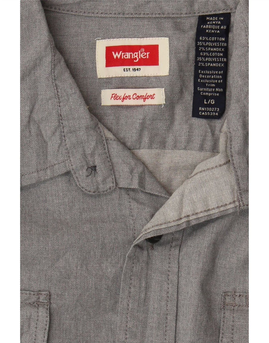 WRANGLER Mens Flex for Comfort Shirt Large Grey Cotton Vintage Wrangler and Second-Hand Wrangler from Messina Hembry 