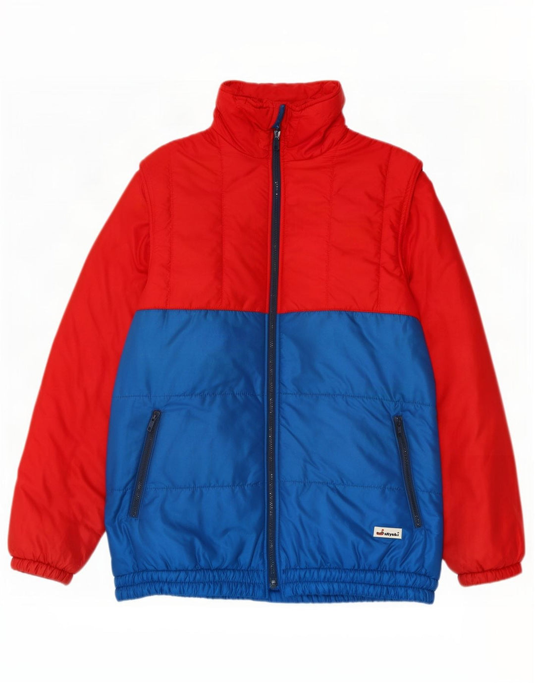 Vintage Herren Wattierte Jacke UK 38 Mittelrotes Colourblock-Polyamid