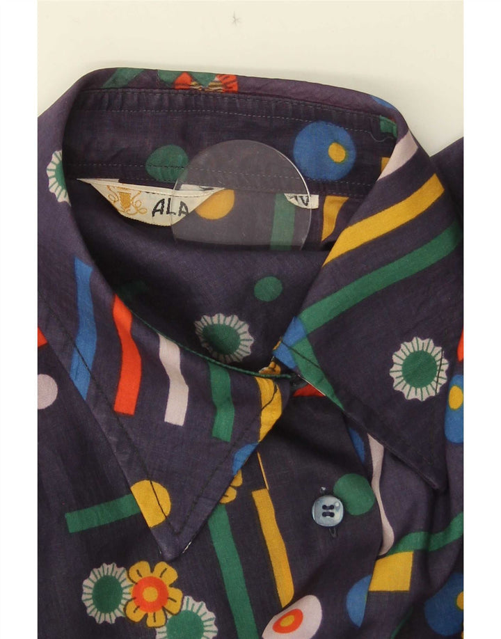 Vintage Damen Kurzarmshirt UK 14 Mittel Marineblau Geometrisch