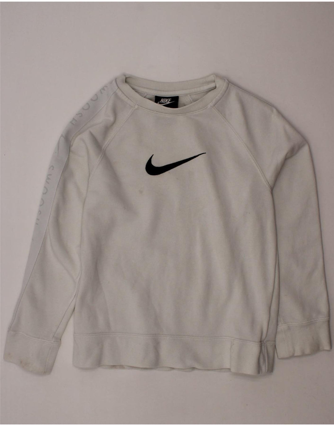 NIKE Jungen-Sweatshirt mit Swoosh-Standard-Passform, 8–9 Jahre, Größe S, Weiß