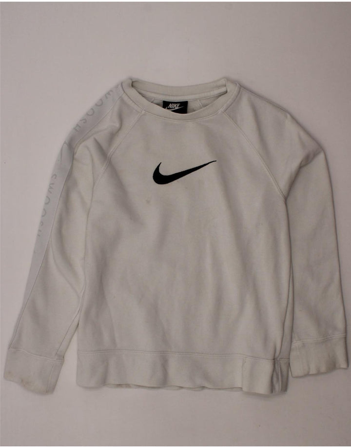 NIKE Jungen-Sweatshirt mit Swoosh-Standard-Passform, 8–9 Jahre, Größe S, Weiß