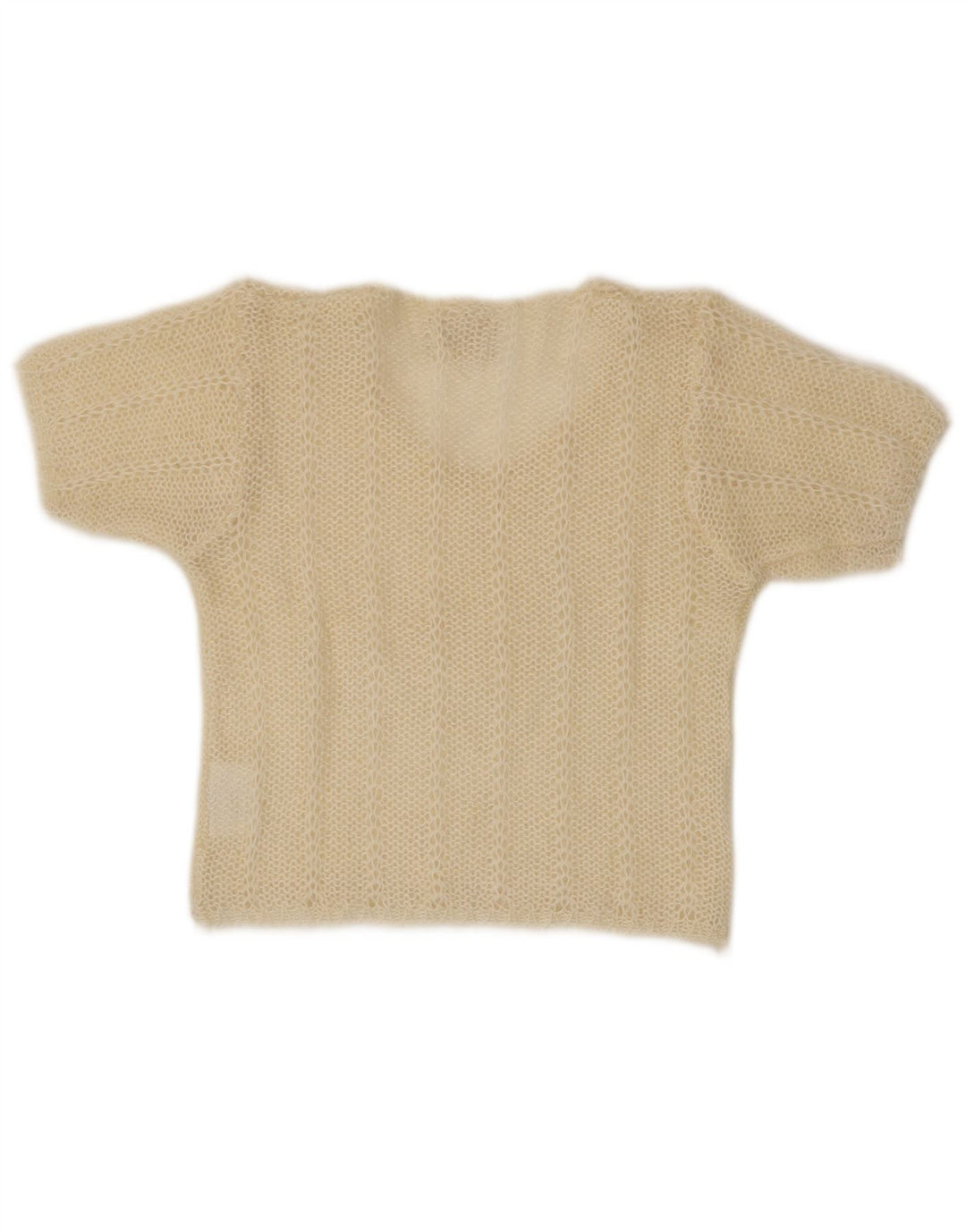 VINTAGE Damen Crop Pullover mit U-Boot-Ausschnitt, UK 12, Mittelbeige