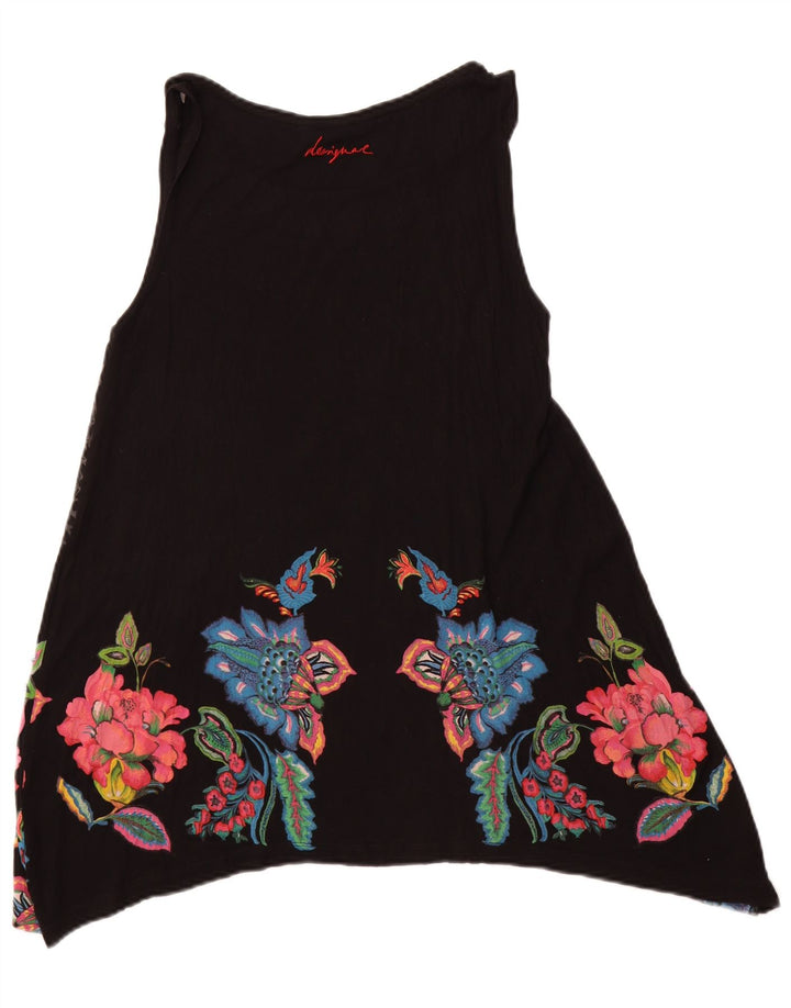 Desigual Damen ärmelloses Tunika-Top, UK-Größe 44, Größe L, Schwarz, Blumenmuster