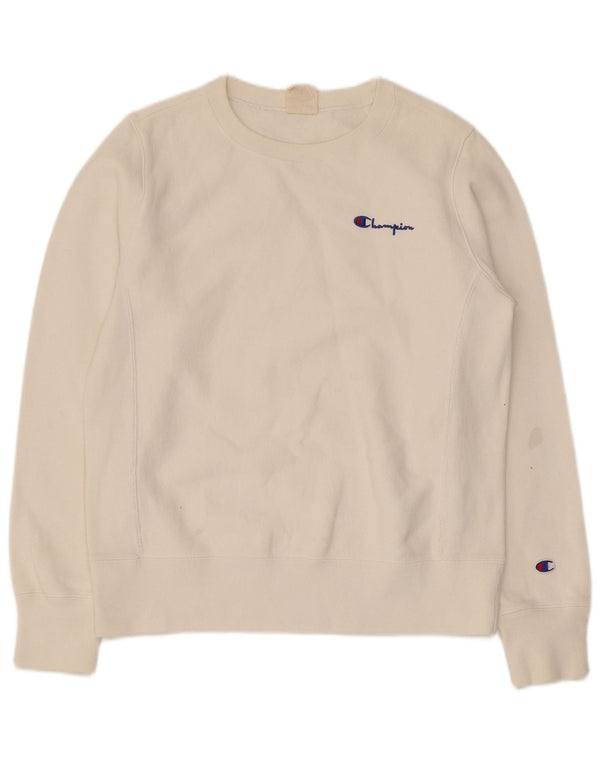 Champion Damen Sweatshirt Pullover UK 16 Large Weiße Baumwolle