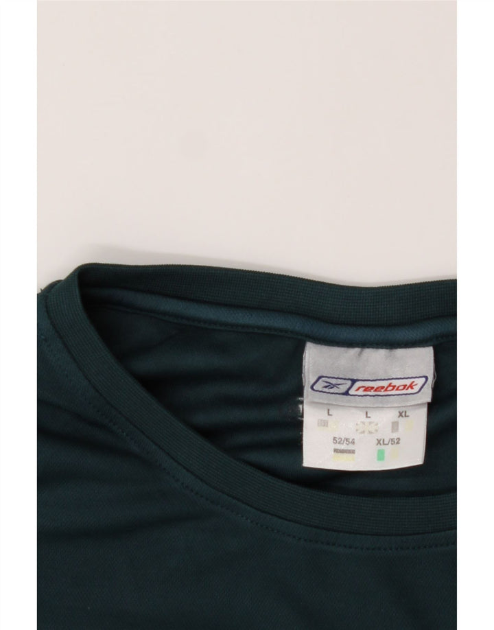 REEBOK Mens T-Shirt Top Large Green Colourblock Polyester Vintage Reebok and Second-Hand Reebok from Messina Hembry 