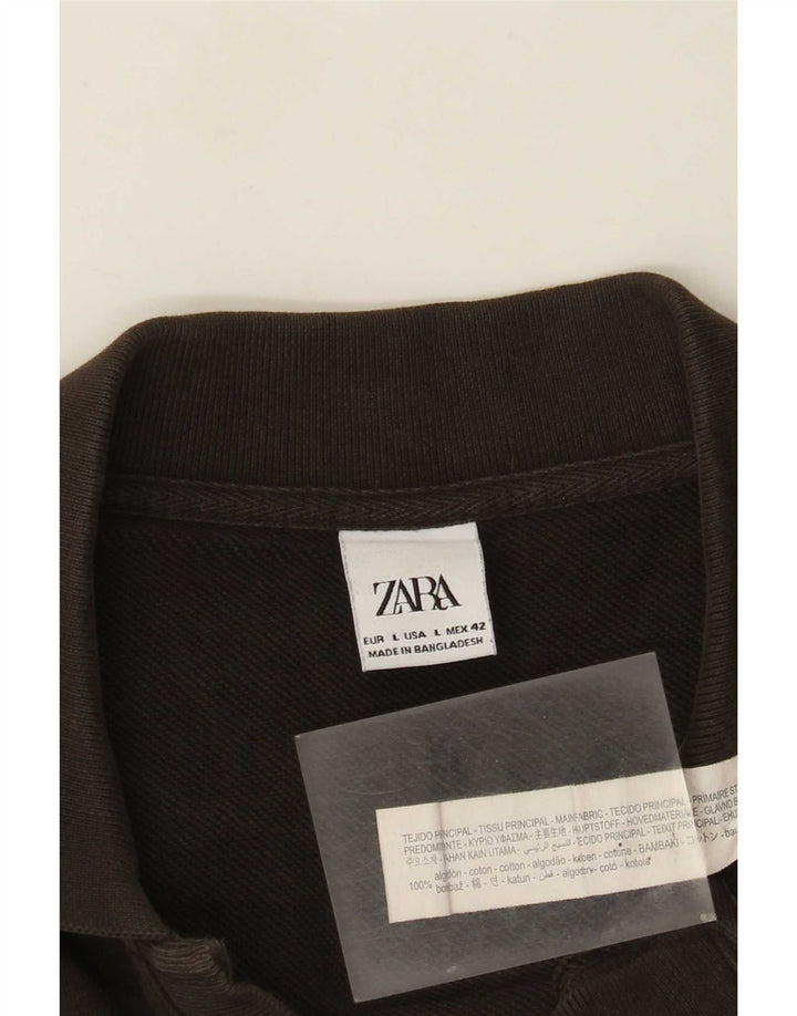 Zara Herren-Sweatshirt mit Rollkragen, groß, Khaki, Baumwolle