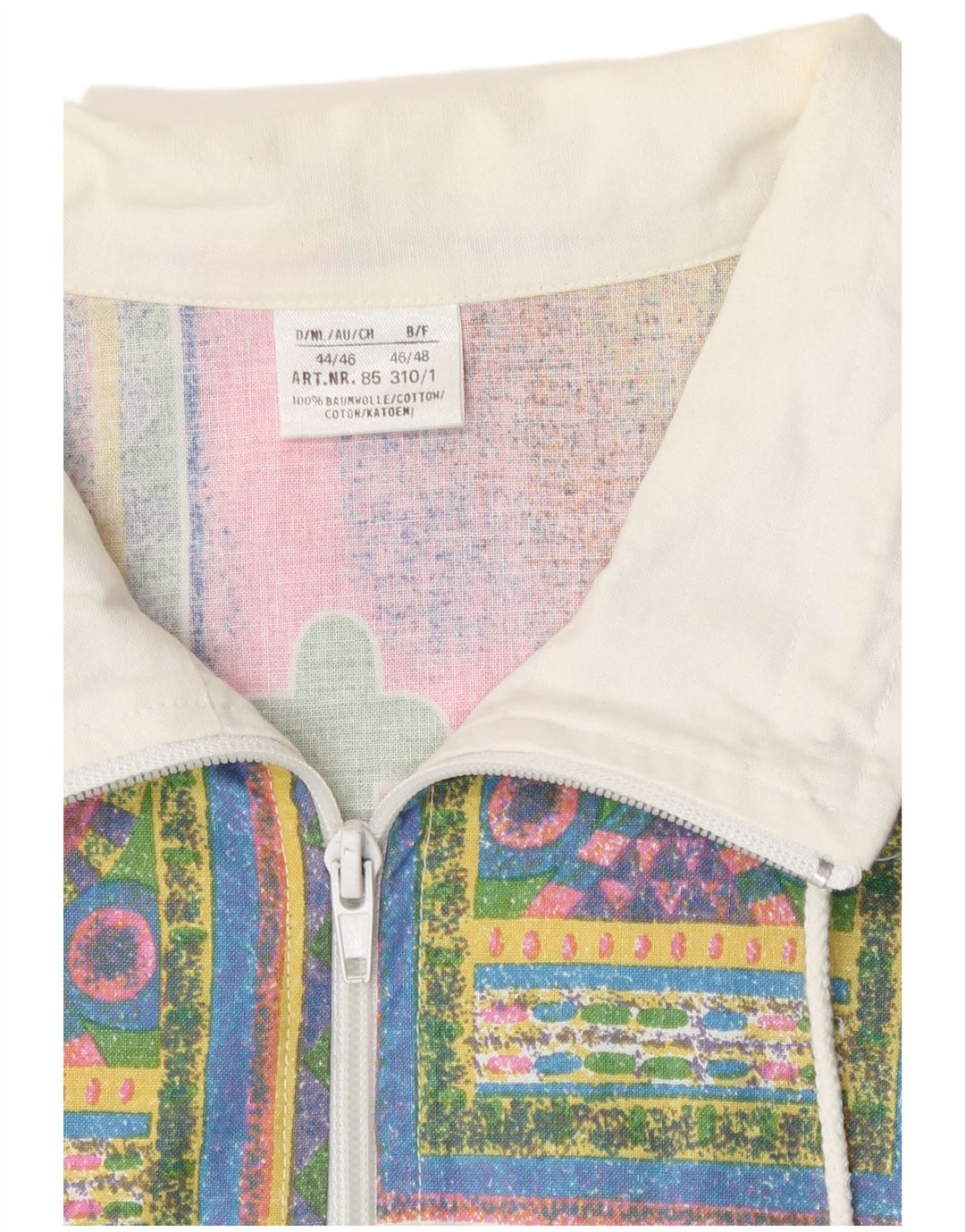 Vintage Herren-Trainingsanzug mit abstraktem Muster, Top-Jacke, EU 44/46, klein, Weiß