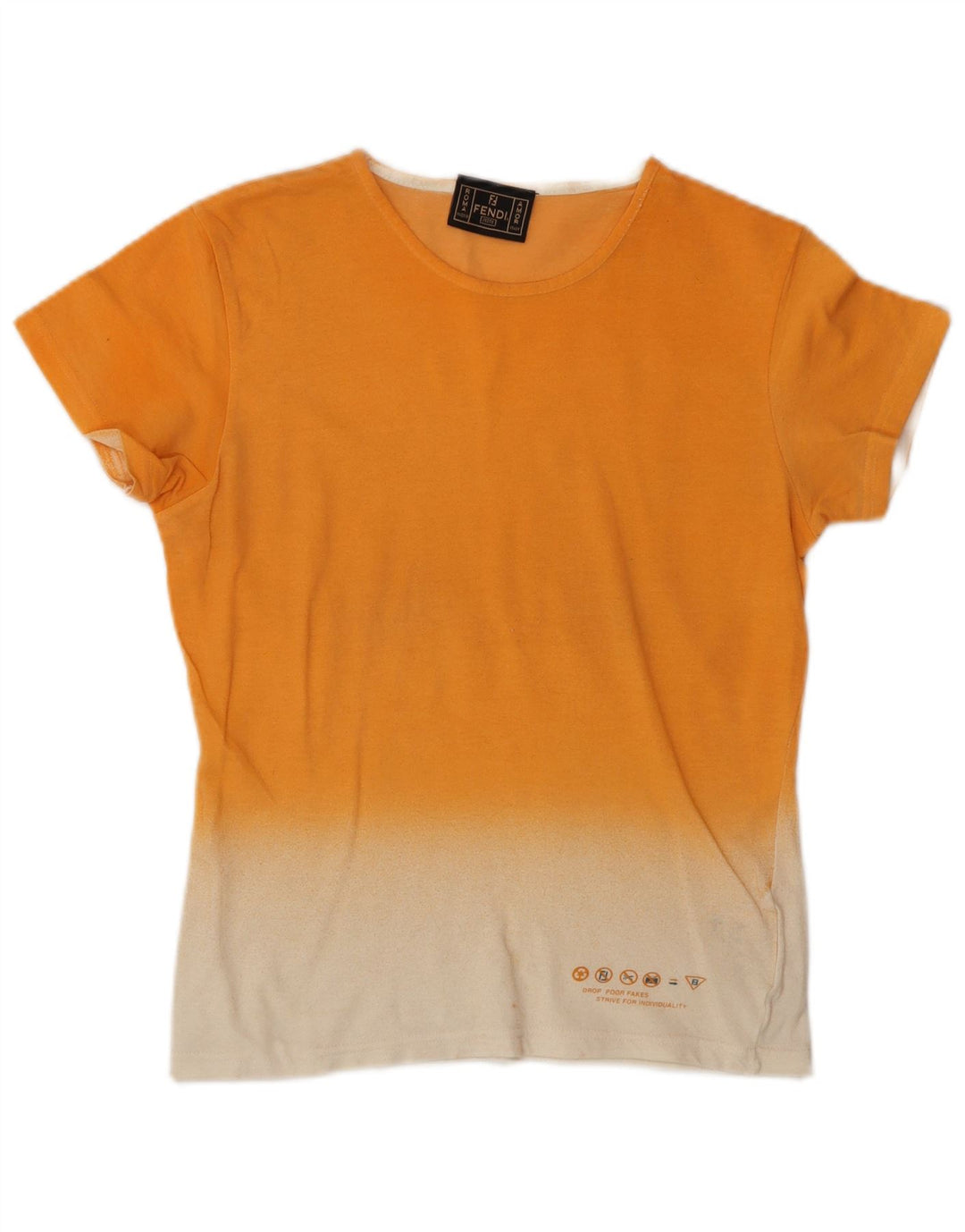 FENDI Damen T-Shirt Top IT 44 Medium Orange Colourblock Baumwolle