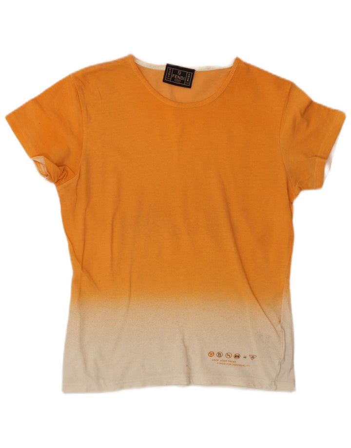FENDI Damen T-Shirt Top IT 44 Medium Orange Colourblock Baumwolle