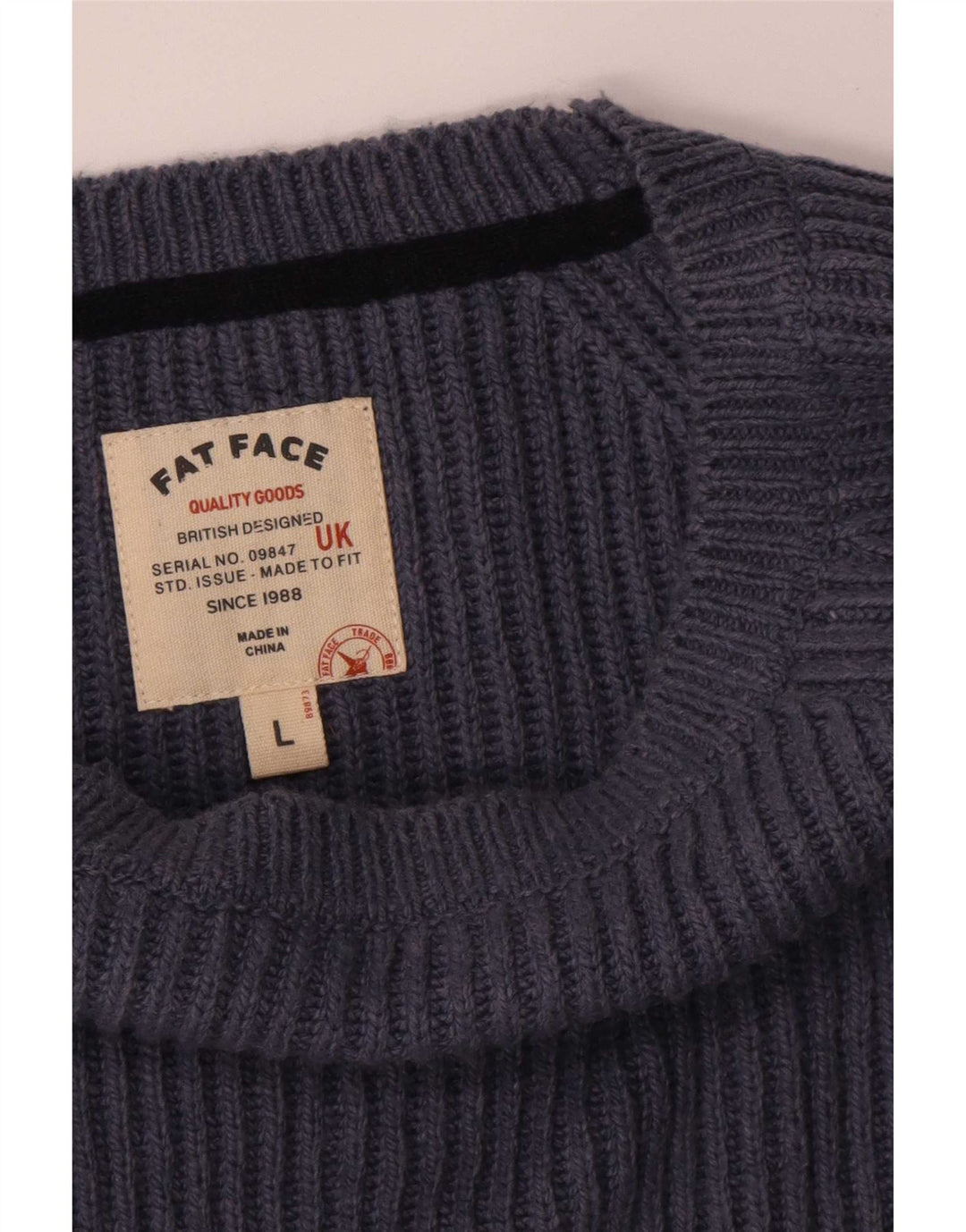 Fat Face Herren-Pullover mit U-Boot-Ausschnitt, groß, marineblaue Baumwolle