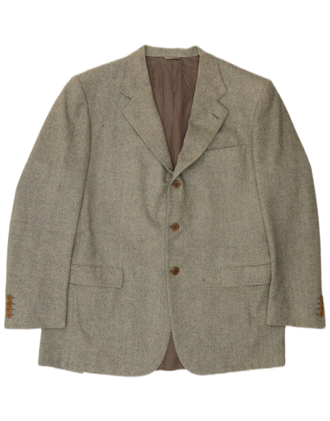 Etro Herren-Blazer mit 3 Knöpfen, IT 54 2XL, grüne Wolle mit Fischgrätenmuster