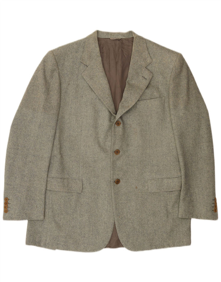Etro Herren-Blazer mit 3 Knöpfen, IT 54 2XL, grüne Wolle mit Fischgrätenmuster