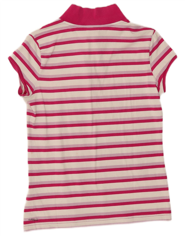 Adidas Damen Climalite Poloshirt UK 16 Großes rosa gestreiftes Polyester