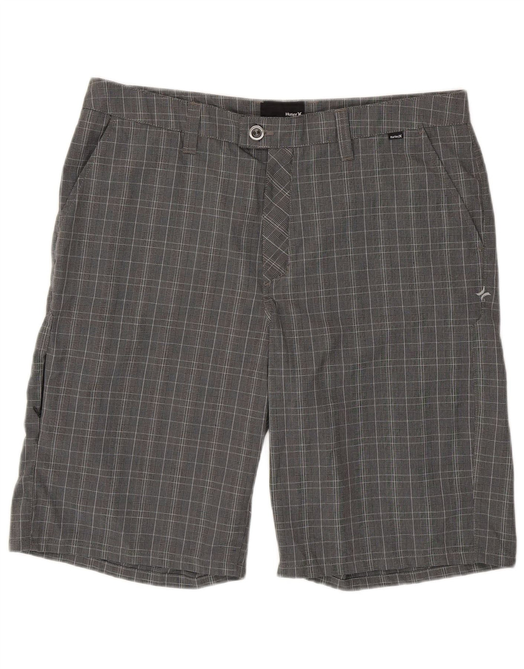 Hurley Herren-Chinoshorts W36, großes graues Hahnentritt-Polyester