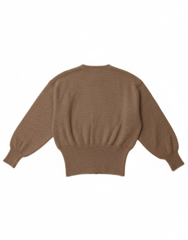 Vintage Damen Pullover mit Rundhalsausschnitt UK 14 Mittelbraune Wolle