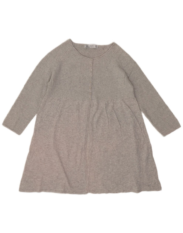 Zara Damen Langarm-Pulloverkleid UK 14 Large Grau meliert