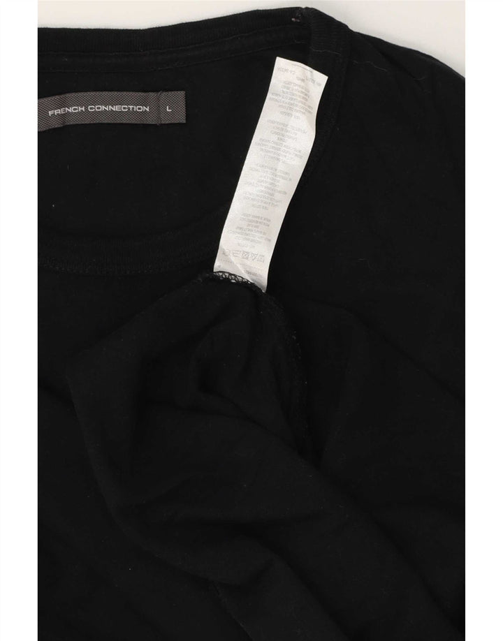 French Connection Herren-T-Shirt-Oberteil, groß, aus schwarzer Baumwolle