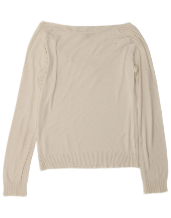 Massimo Dutti Damen-Pullover mit bauchfreiem V-Ausschnitt, Gr. 12, Mittel, gebrochenes Weiß