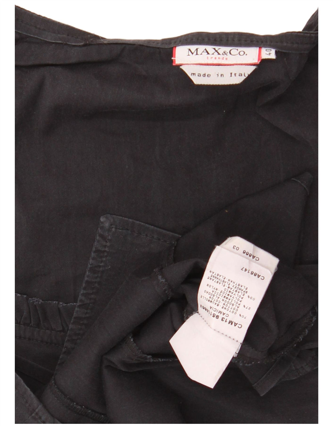 MAX & CO. Damen-Hemdbluse mit Rüschen vorn, Größe 40, Größe S, Schwarz, Baumwolle