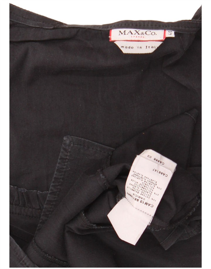 MAX & CO. Damen-Hemdbluse mit Rüschen vorn, Größe 40, Größe S, Schwarz, Baumwolle