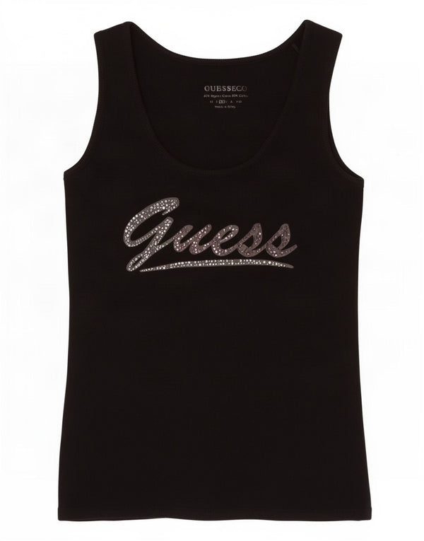 Guess Damen Grafik-Trägershirt UK 12 Mittelschwarze Baumwolle