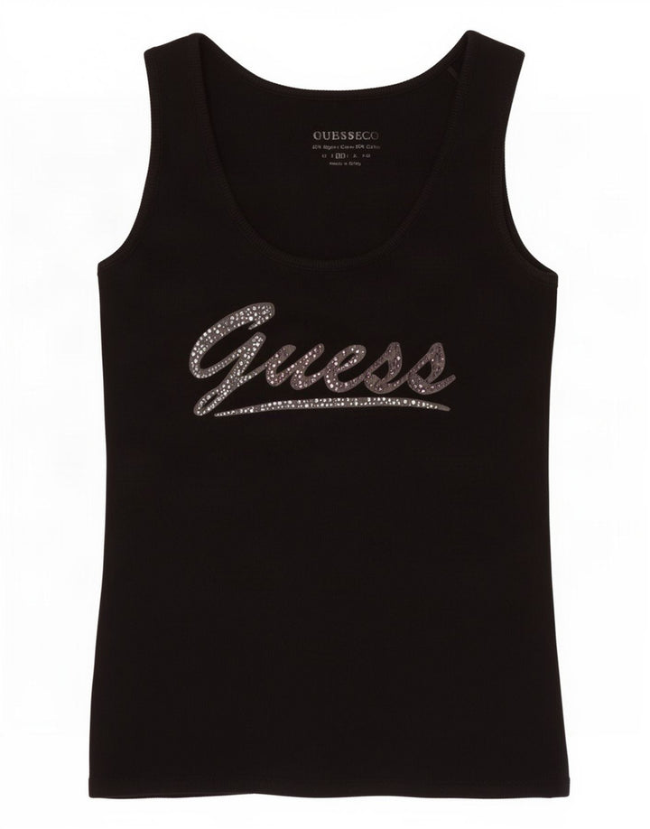 Guess Damen Grafik-Trägershirt UK 12 Mittelschwarze Baumwolle