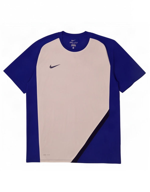 Nike Herren Dri Fit T-Shirt Top XL Blaues Colourblock-Polyester