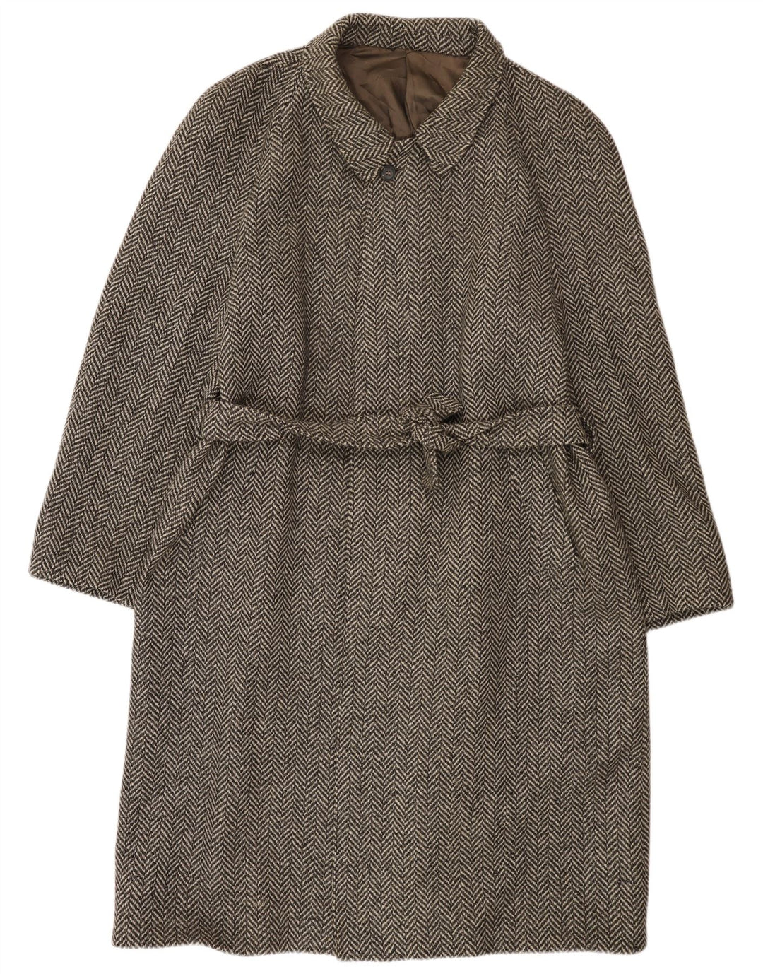 Crombie Aberdeen Herrenmantel UK 42 XL Graue Fischgräten-Schurwolle
