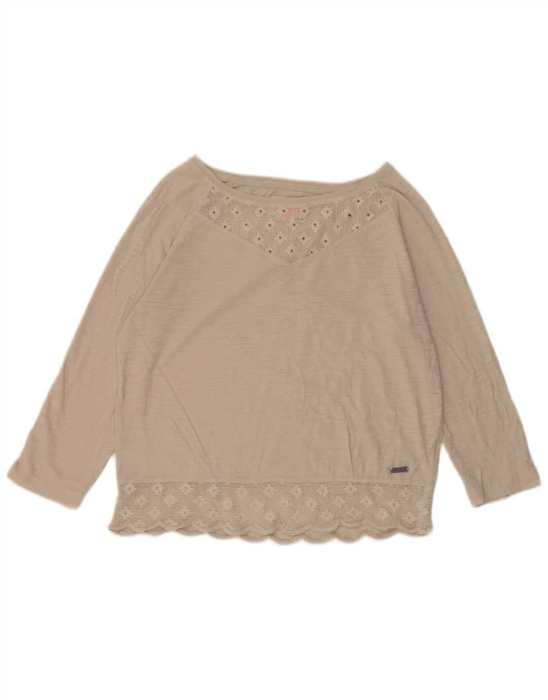 Superdry Damen-Blusenoberteil mit 3/4-Ärmeln, UK-Größe 12, mittelbeige Baumwolle