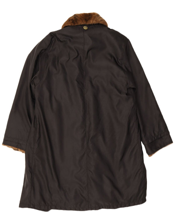 Vintage Damen Sherpa Mantel IT 42 Medium Schwarz Polyamid