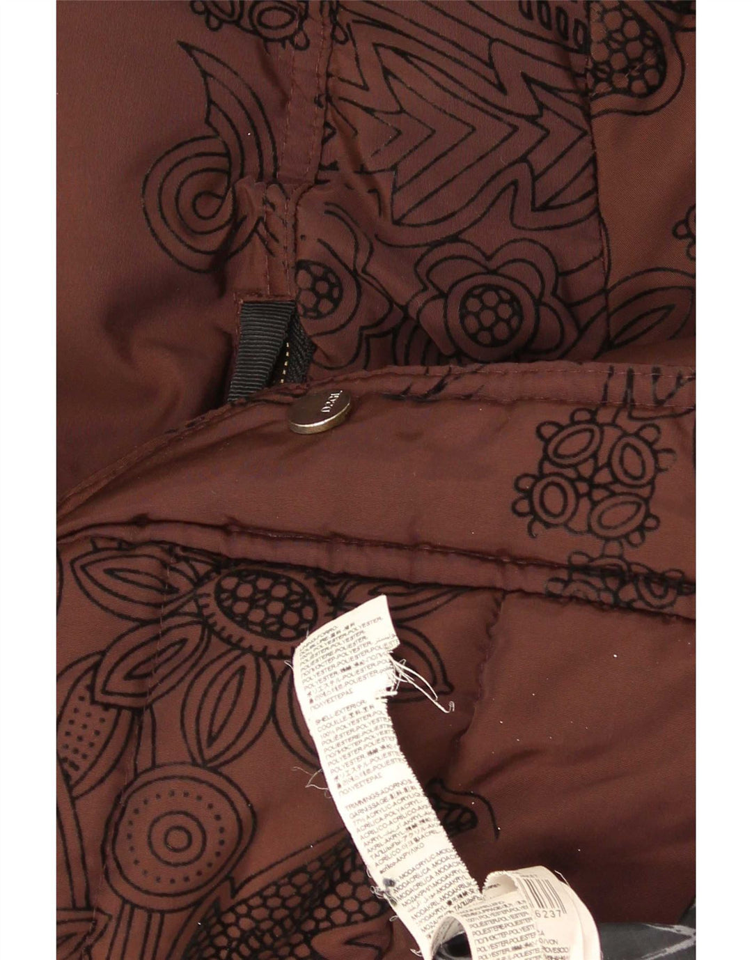 Desigual Damen-Kapuzen-Übergröße, wattierte Jacke, EU 36, kleines braunes Blumenmuster