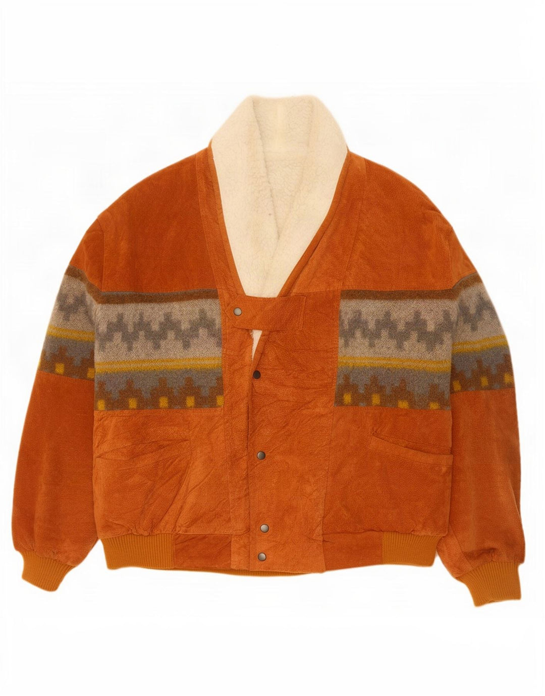 Columbus Herren Loose Fit Lederjacke UK 40 Large Beige Geometrisch
