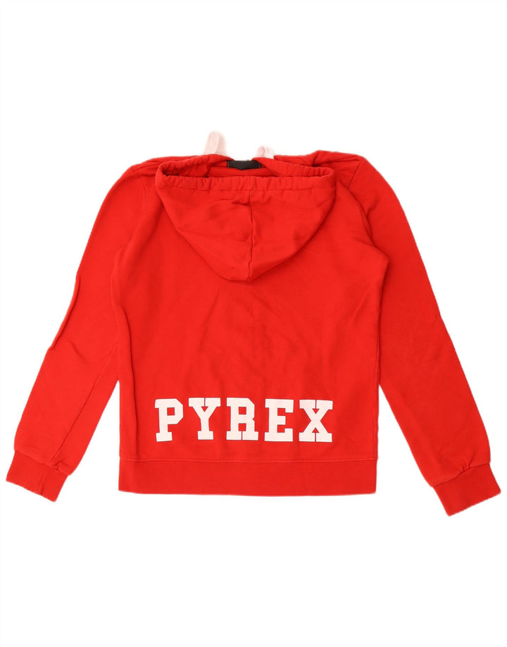 Pyrex Womens Graphic Zip Hoodie Sweater UK 14 Mittelrote Baumwolle