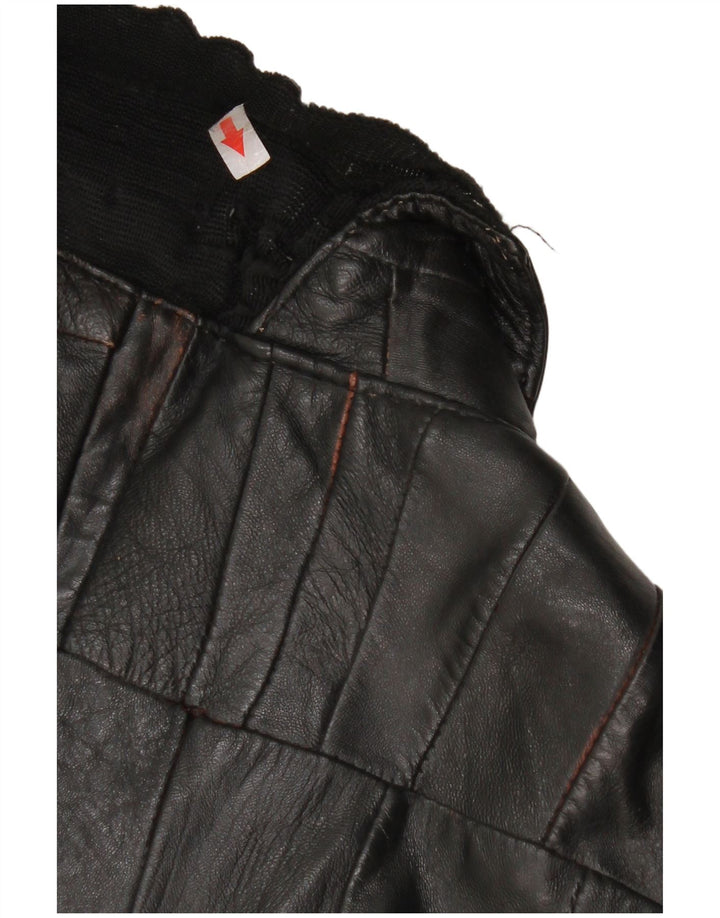 Vintage Damen Bomber Lederjacke UK 12 Mittelschwarzes Leder