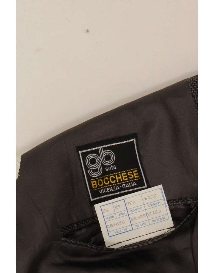 BOCCHESE Mens 1 Button Blazer Jacket IT 52 XL Grey Houndstooth Silk Vintage Bocchese and Second-Hand Bocchese from Messina Hembry 