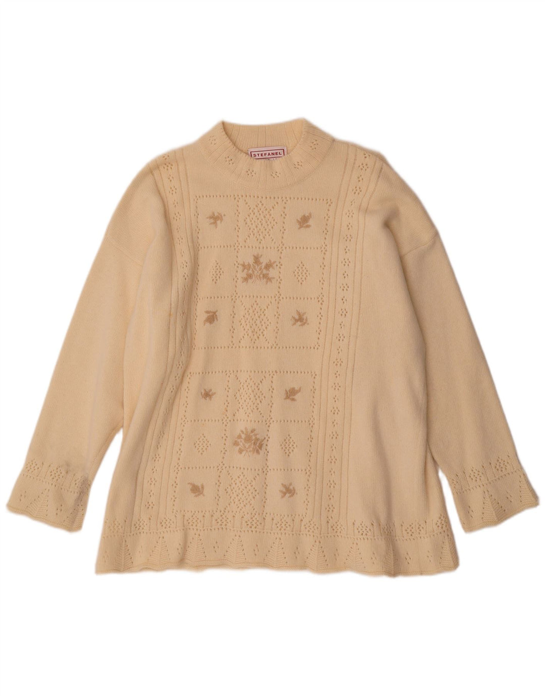 Stefanel Rollkragenpullover für Damen, Gr. 14, Mittel, gebrochenes Weiß, Blumenmuster