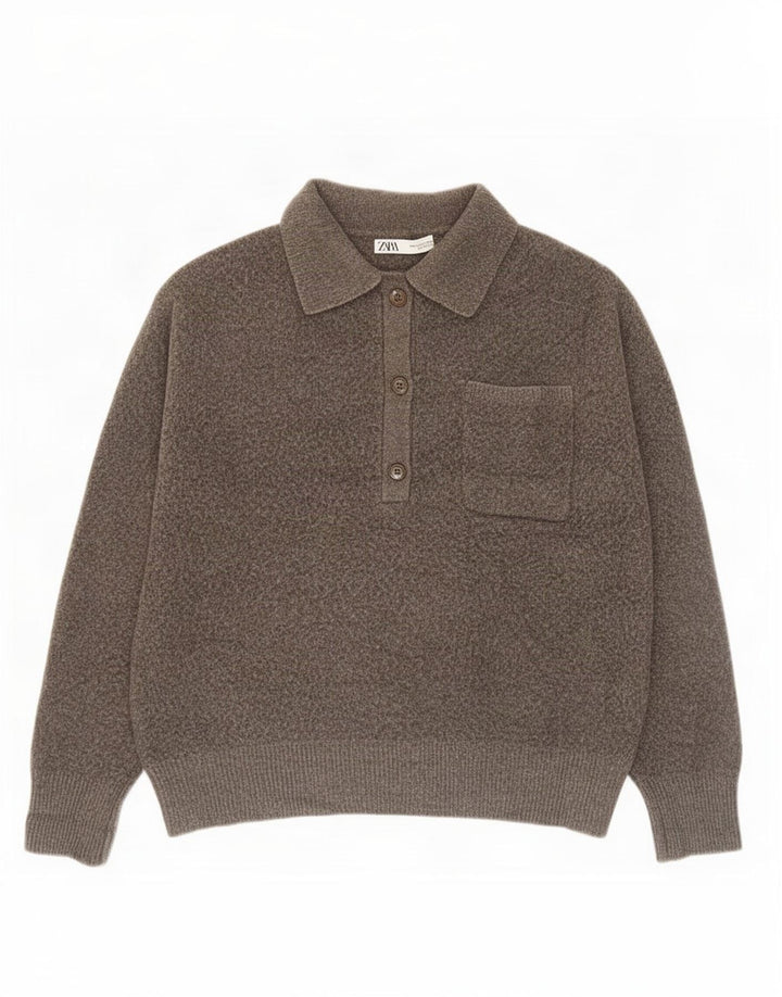 Zara Damen-Pullover mit Polokragen, Gr. 40, Größe L, grau, Polyester