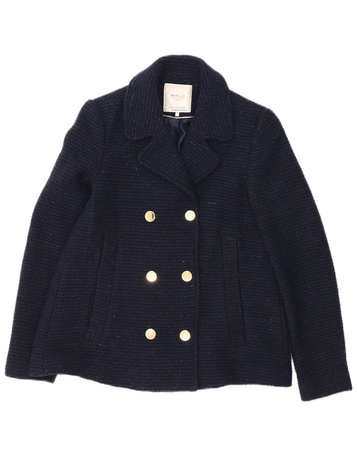 ZARA Womens Trafaluc Pea Coat UK 10 Small Navy Blue Wool