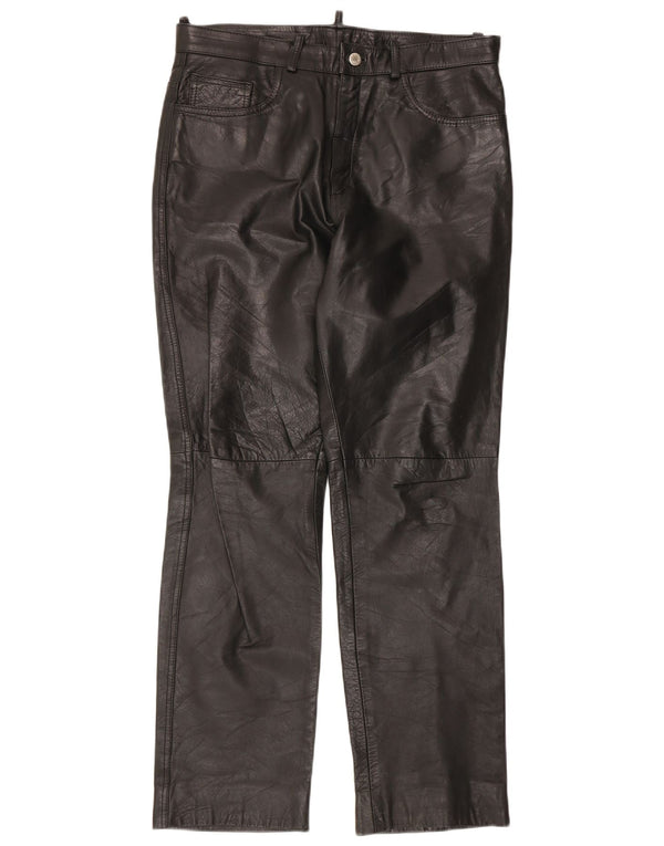 Vintage Mens Straight Leather Trousers IT 50 Large W34 L30 Black
