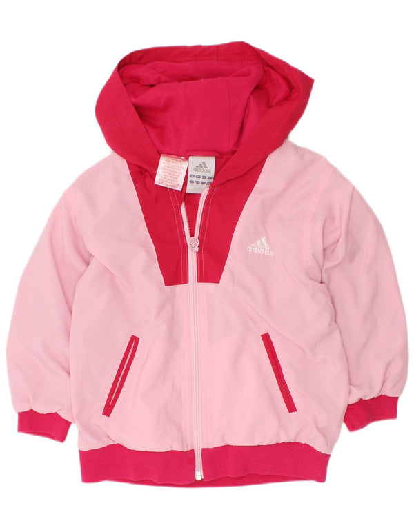 Adidas Mädchen-Regenjacke mit Kapuze, 2–3 Jahre, rosafarbenes Colourblock-Polyester