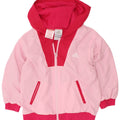 Adidas Mädchen-Regenjacke mit Kapuze, 2–3 Jahre, rosafarbenes Colourblock-Polyester