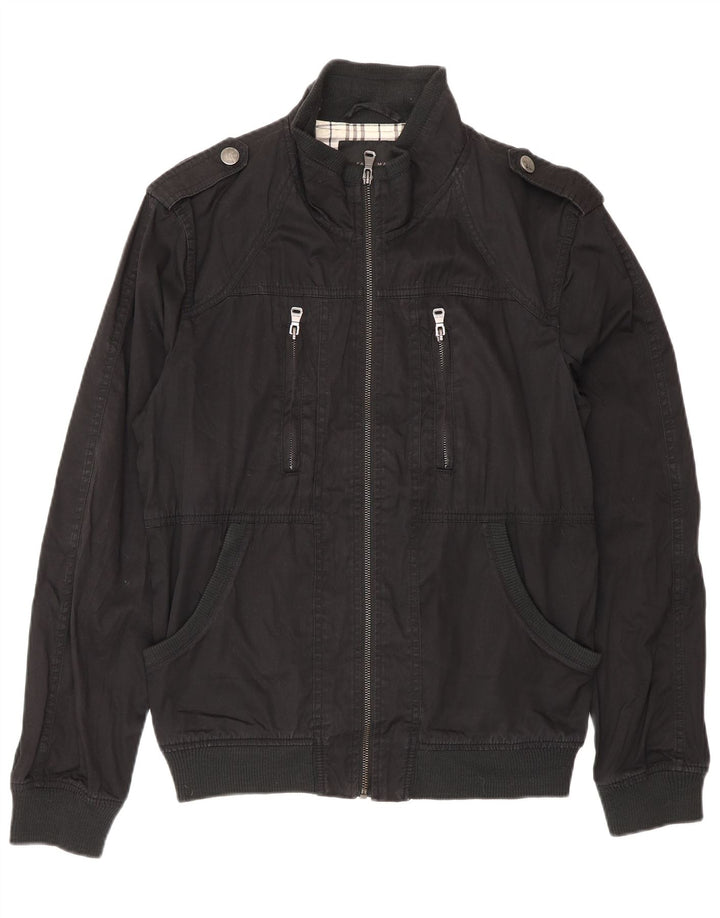 Zara Herren Militär-Bomberjacke UK 38 Mittelschwarze Baumwolle