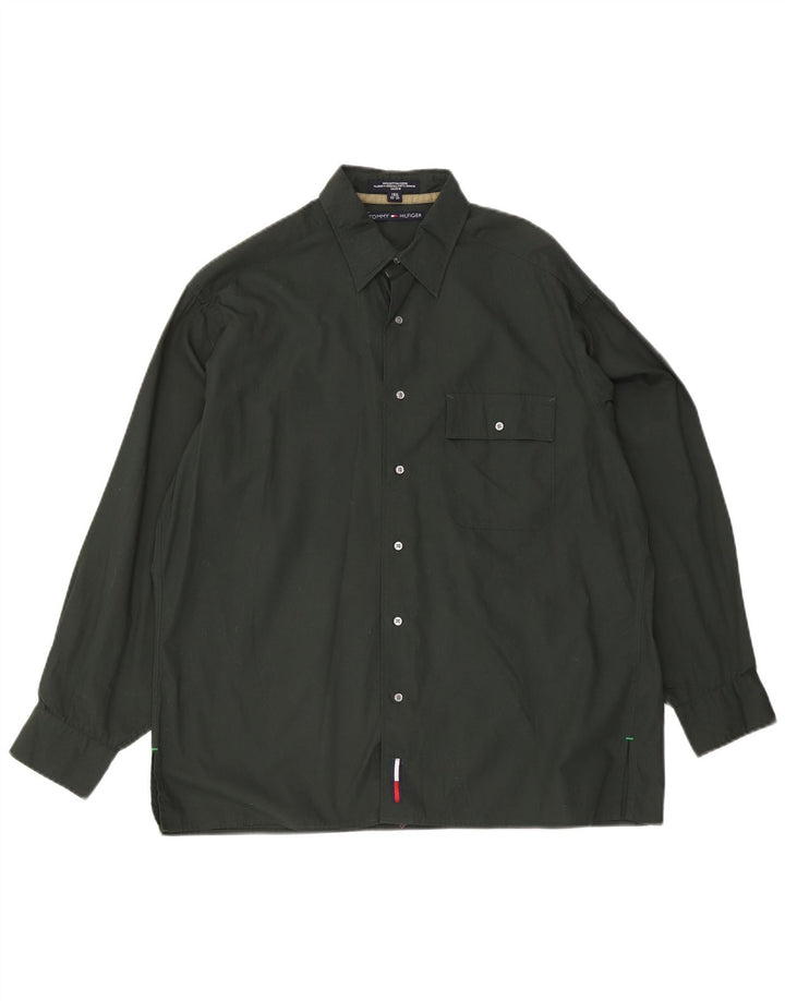 Tommy Hilfiger Herrenhemd Größe 15 1/2 mittelgrüne Baumwolle