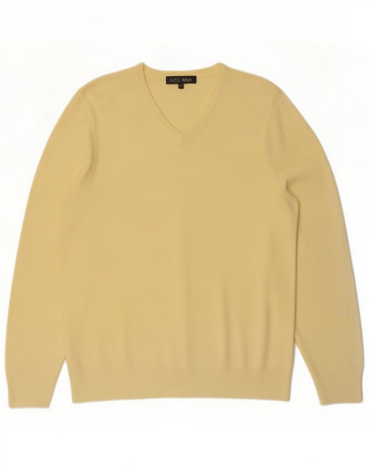 Marks & Spencer Herren-Pullover mit V-Ausschnitt, mittelgelbes Acryl