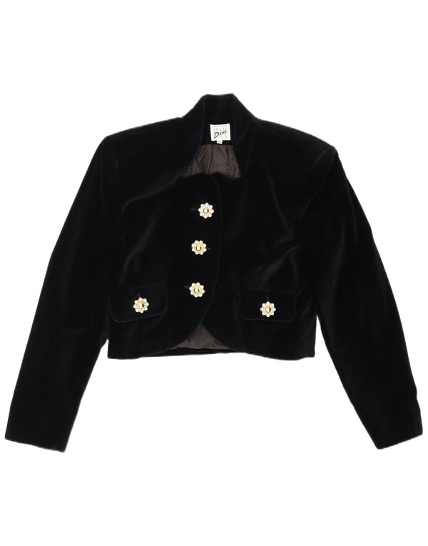 Max Dine Damen Samt-Bolerojacke IT 44 Mittelschwarze Baumwolle