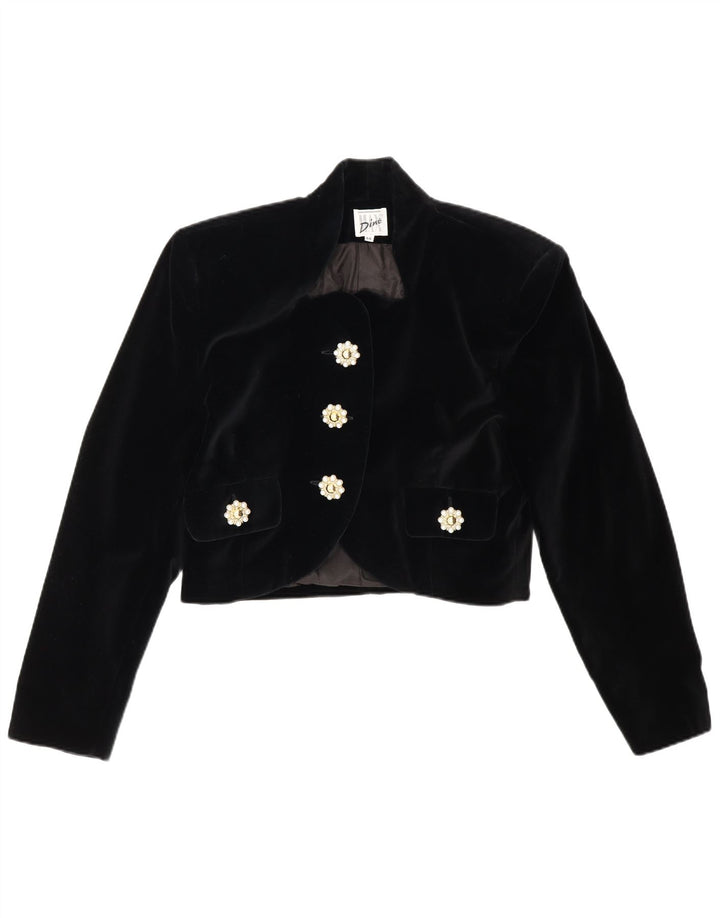 Max Dine Damen Samt-Bolerojacke IT 44 Mittelschwarze Baumwolle