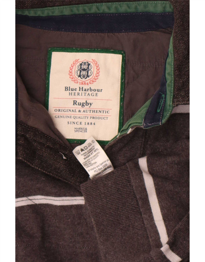 Marks & Spencer Herren Blue Harbor Rugby Poloshirt Mittelgrau gestreift
