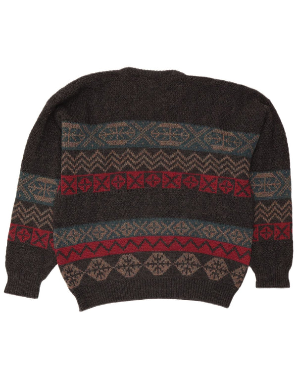 Vintage Herren Rundhalspullover XL Grau Fair Isle Wolle